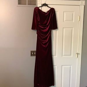 Eliza j burgundy velvet cape sleeve draped dress. Size 10. Worn once